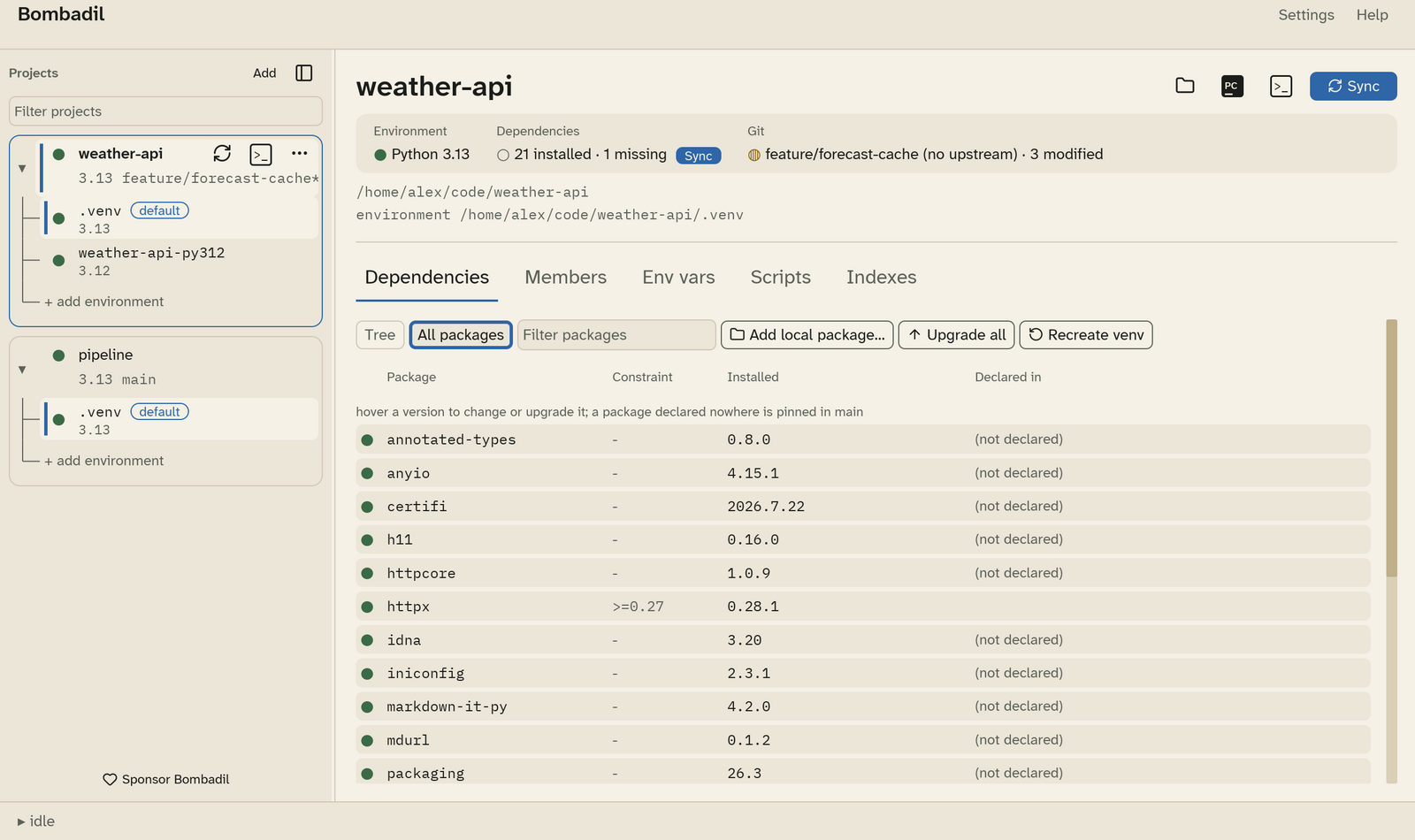 Dependencies, all packages